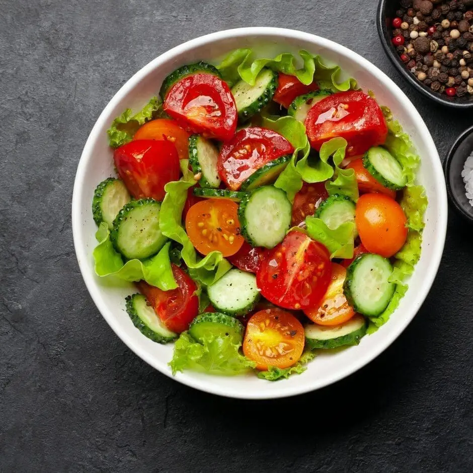 Fresh salad with tomato and cucumber