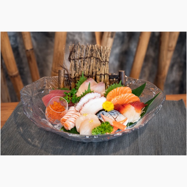 Various japanese fresh sashimi fish and seafood set